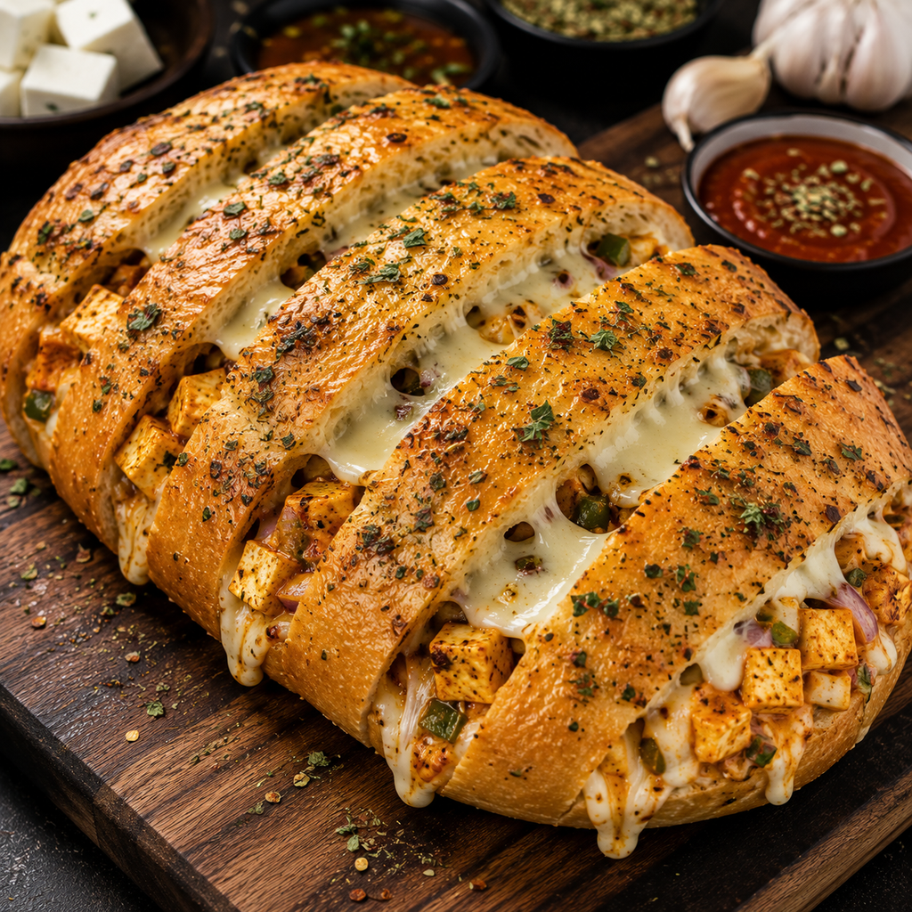 Paneer Stuffed Garlic Bread
